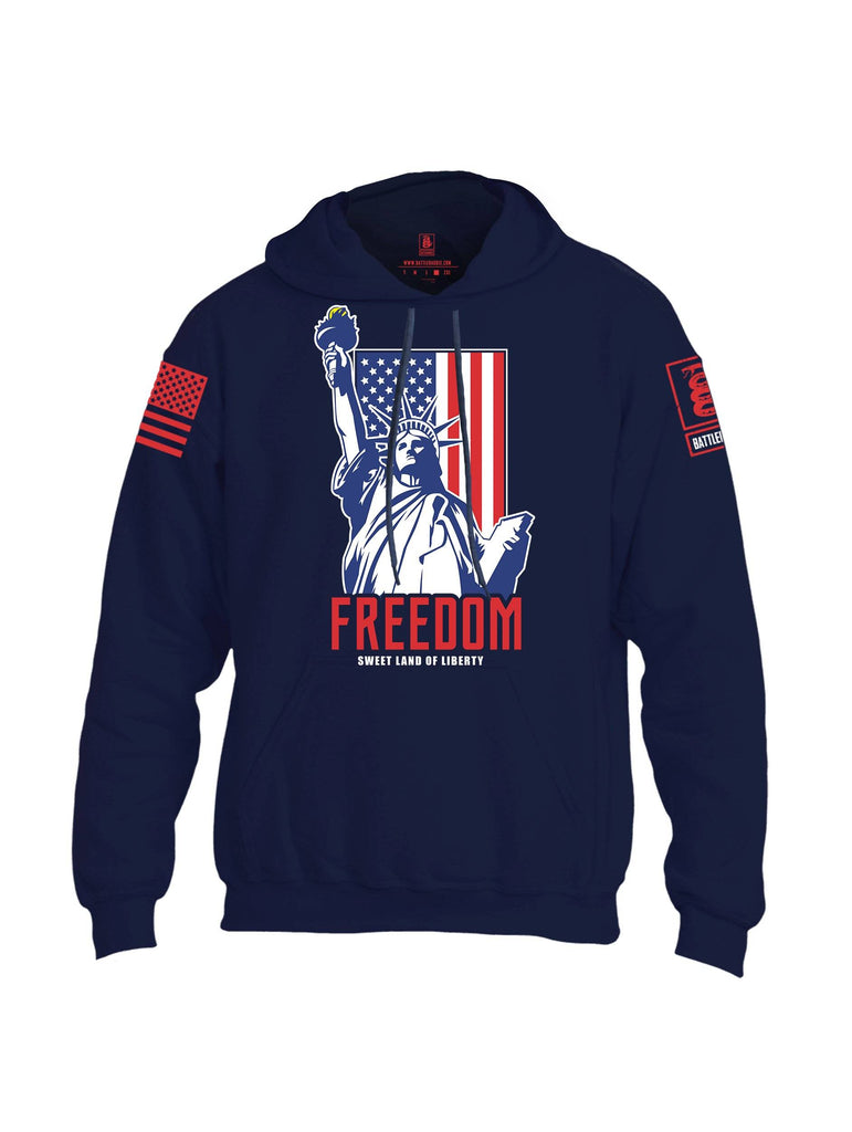 Battleraddle Freedom Sweet Land Of Liberty Red Sleeve Print Mens Blended Hoodie With Pockets shirt|custom|veterans|Apparel-Mens Hoodies-Cotton/Dryfit Blend