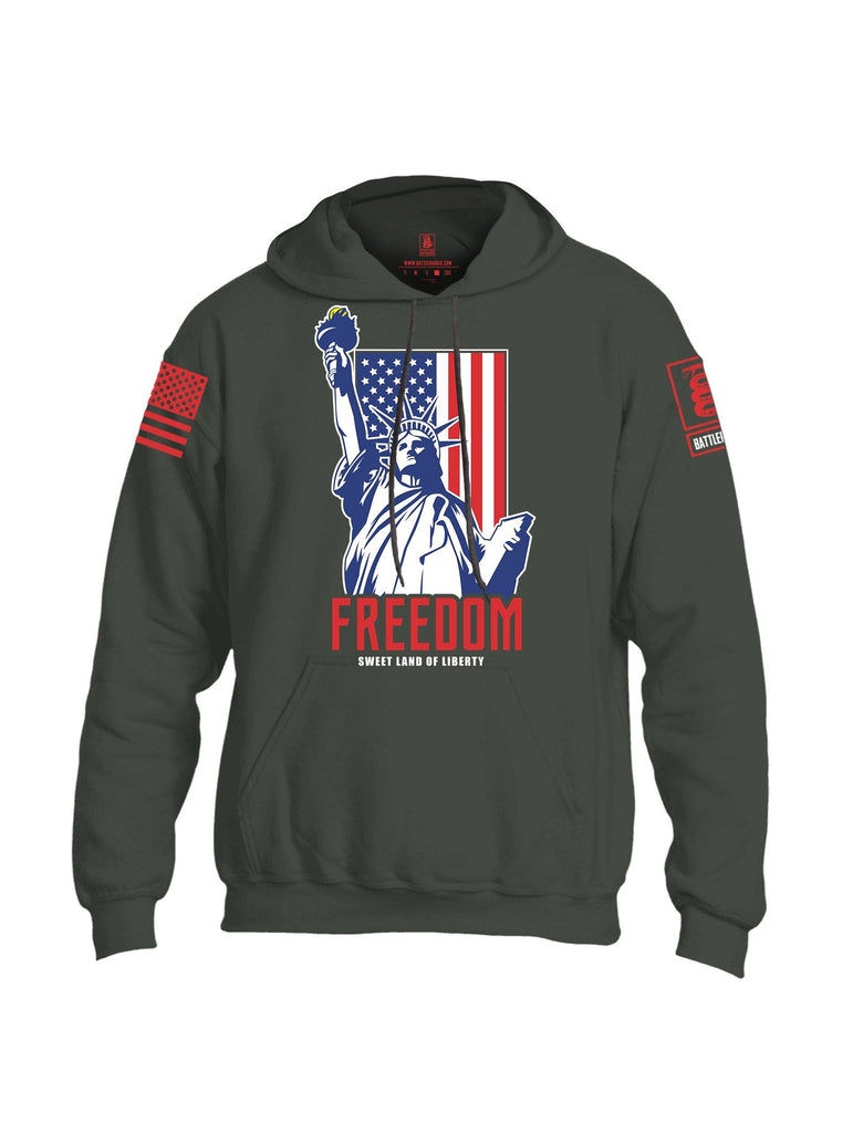 Battleraddle Freedom Sweet Land Of Liberty Red Sleeve Print Mens Blended Hoodie With Pockets shirt|custom|veterans|Apparel-Mens Hoodies-Cotton/Dryfit Blend