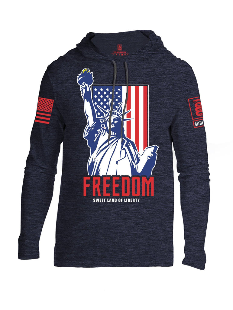 Battleraddle Freedom Sweet Land Of Liberty Red Sleeve Print Mens Thin Cotton Lightweight Hoodie shirt|custom|veterans|Apparel-Mens Hoodie-Cotton