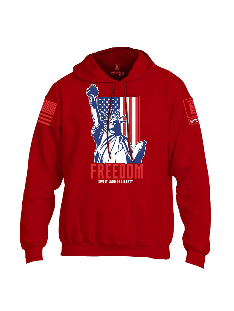 Battleraddle Freedom Sweet Land Of Liberty Red Sleeve Print Mens Blended Hoodie With Pockets shirt|custom|veterans|Apparel-Mens Hoodies-Cotton/Dryfit Blend