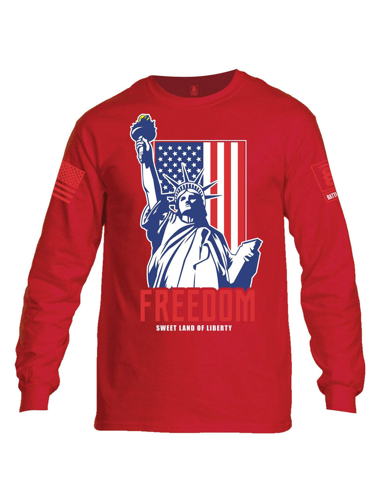Battleraddle Freedom Sweet Land Of Liberty Red Sleeve Print Mens Cotton Long Sleeve Crew Neck T Shirt shirt|custom|veterans|Men-Long Sleeves Crewneck Shirt