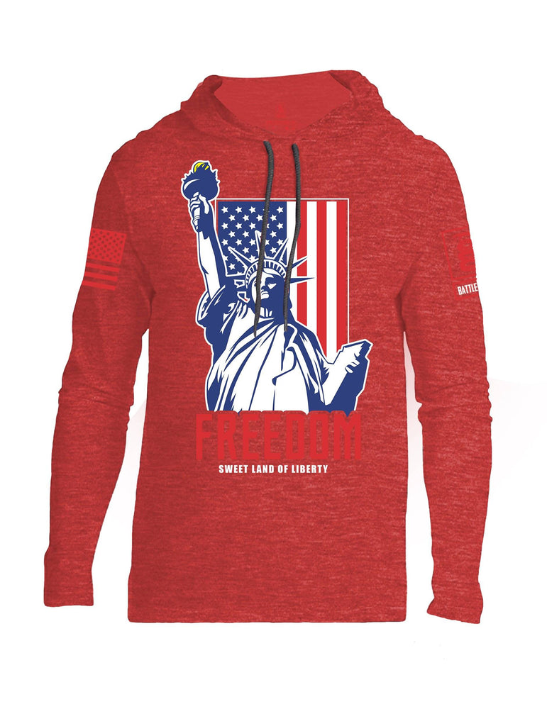 Battleraddle Freedom Sweet Land Of Liberty Red Sleeve Print Mens Thin Cotton Lightweight Hoodie shirt|custom|veterans|Apparel-Mens Hoodie-Cotton