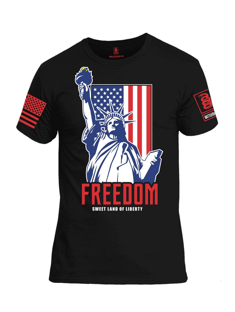 Battleraddle Freedom Sweet Land Of Liberty Red Sleeve Print Mens Cotton Crew Neck T Shirt shirt|custom|veterans|Apparel-Mens T Shirt-cotton
