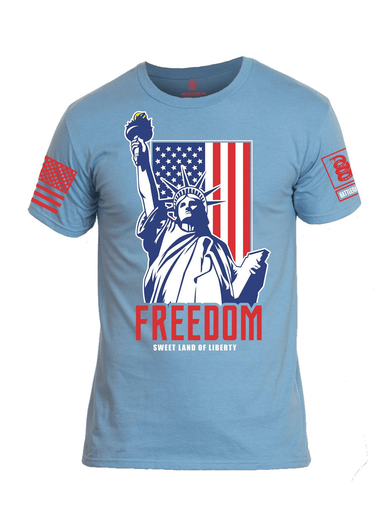 Battleraddle Freedom Sweet Land Of Liberty Red Sleeve Print Mens Cotton Crew Neck T Shirt shirt|custom|veterans|Apparel-Mens T Shirt-cotton