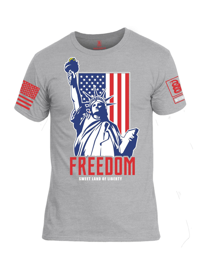 Battleraddle Freedom Sweet Land Of Liberty Red Sleeve Print Mens Cotton Crew Neck T Shirt shirt|custom|veterans|Apparel-Mens T Shirt-cotton