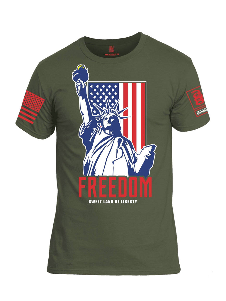 Battleraddle Freedom Sweet Land Of Liberty Red Sleeve Print Mens Cotton Crew Neck T Shirt shirt|custom|veterans|Apparel-Mens T Shirt-cotton