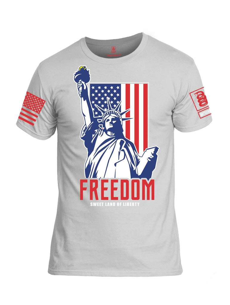 Battleraddle Freedom Sweet Land Of Liberty Red Sleeve Print Mens Cotton Crew Neck T Shirt shirt|custom|veterans|Apparel-Mens T Shirt-cotton