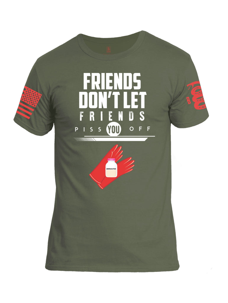 Battleraddle Friends Don't Let Friends Piss You Off Urinalysis Red Sleeve Print Mens Cotton Crew Neck T Shirt