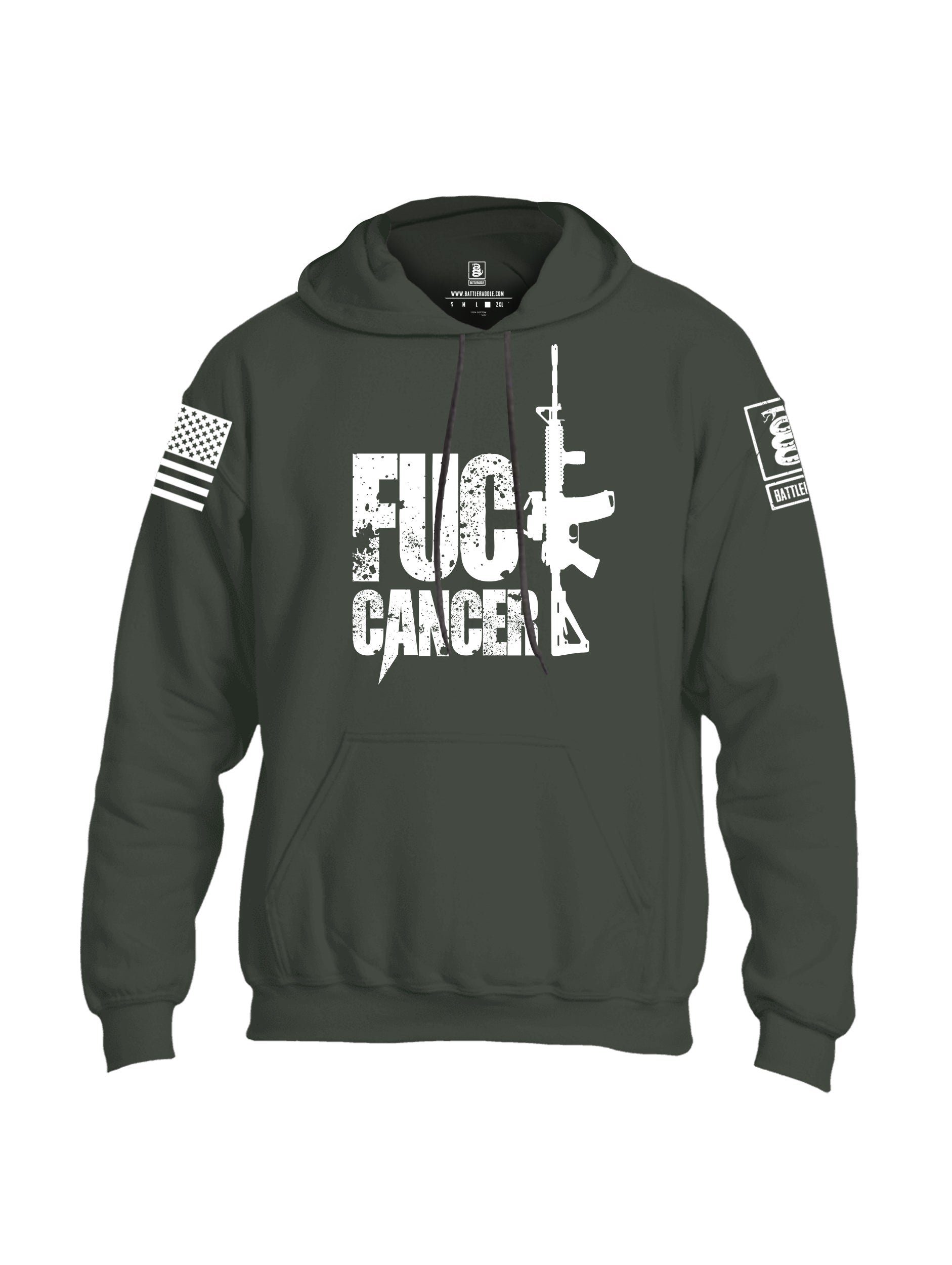 Battleraddle Fuck Cancer White Sleeve Print Mens Blended Hoodie