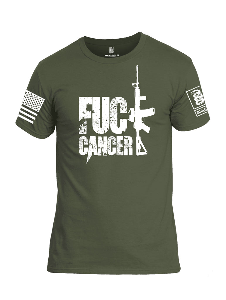 Battleraddle Fuck Cancer White Sleeve Print Mens Cotton Crew Neck T Shirt
