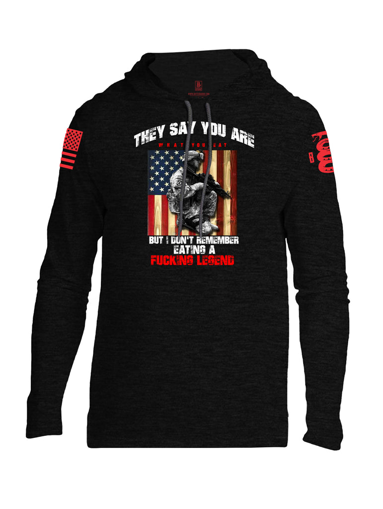 Battleraddle They Say You Are What You Eat But I Don't Remember A Fucking Legend Eating Red Sleeve Print Mens Thin Cotton Lightweight Hoodie