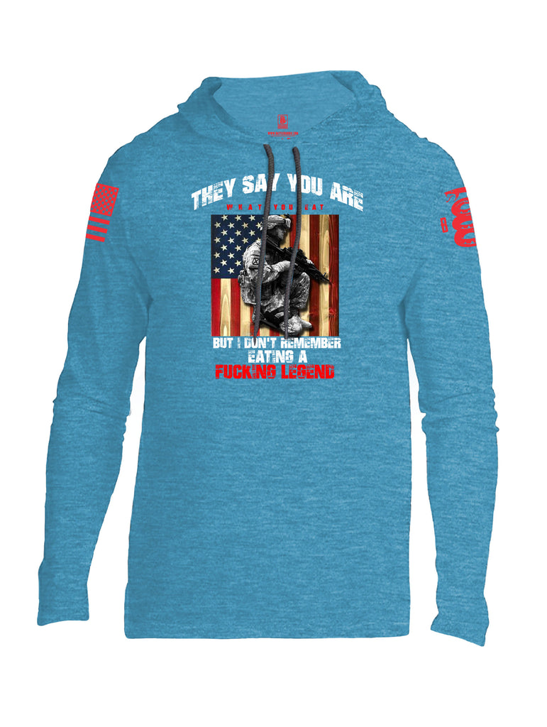 Battleraddle They Say You Are What You Eat But I Don't Remember A Fucking Legend Eating Red Sleeve Print Mens Thin Cotton Lightweight Hoodie