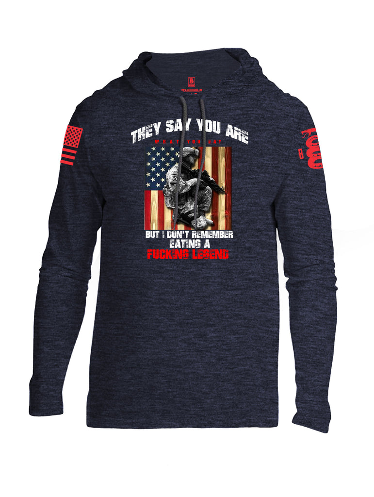 Battleraddle They Say You Are What You Eat But I Don't Remember A Fucking Legend Eating Red Sleeve Print Mens Thin Cotton Lightweight Hoodie