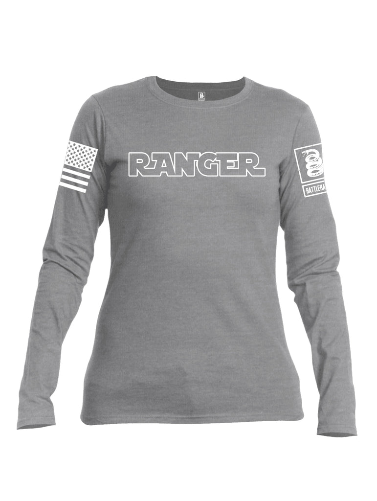 Battleraddle Ranger White Sleeve Print Womens Cotton Long Sleeve Crew Neck T Shirt
