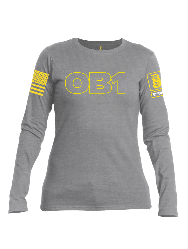 Battleraddle  OB1 Yellow Sleeve Print Womens Cotton Long Sleeve Crew Neck T Shirt