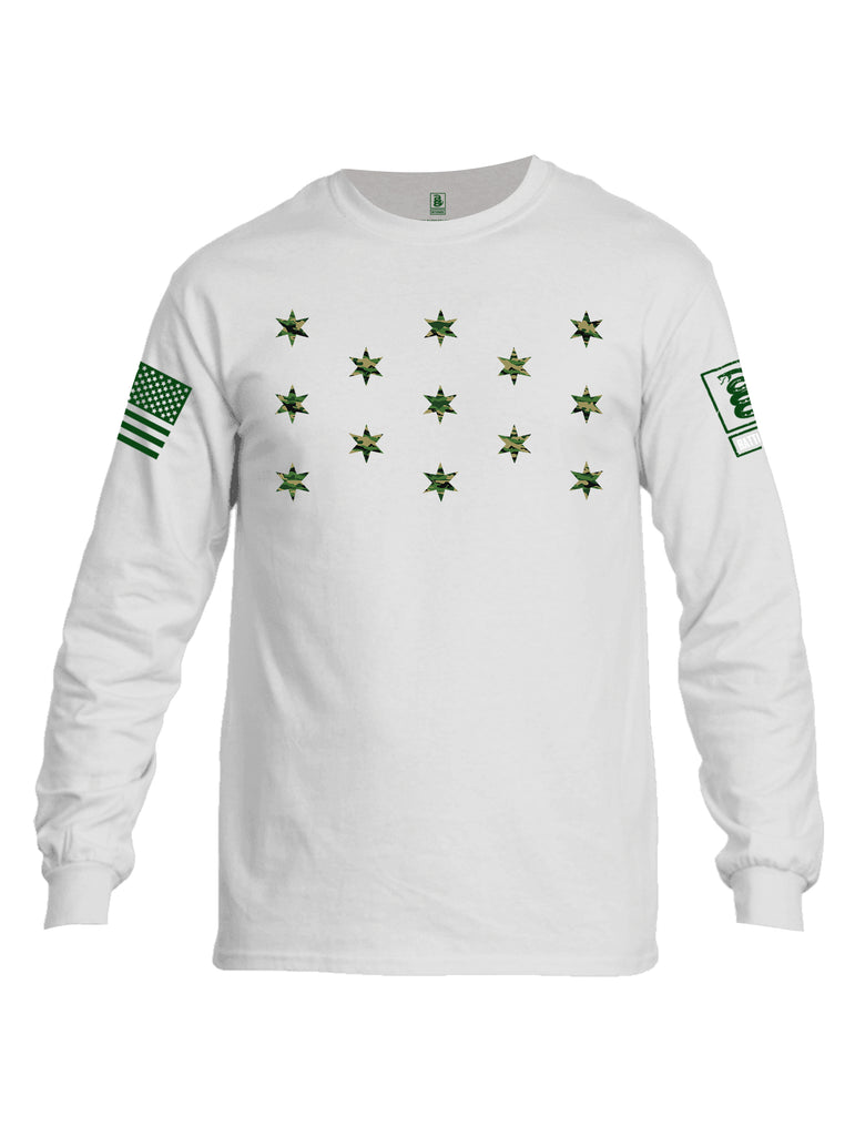 Battleraddle The OG Star Flag Green Sleeve Print Mens Cotton Long Sleeve Crew Neck T Shirt