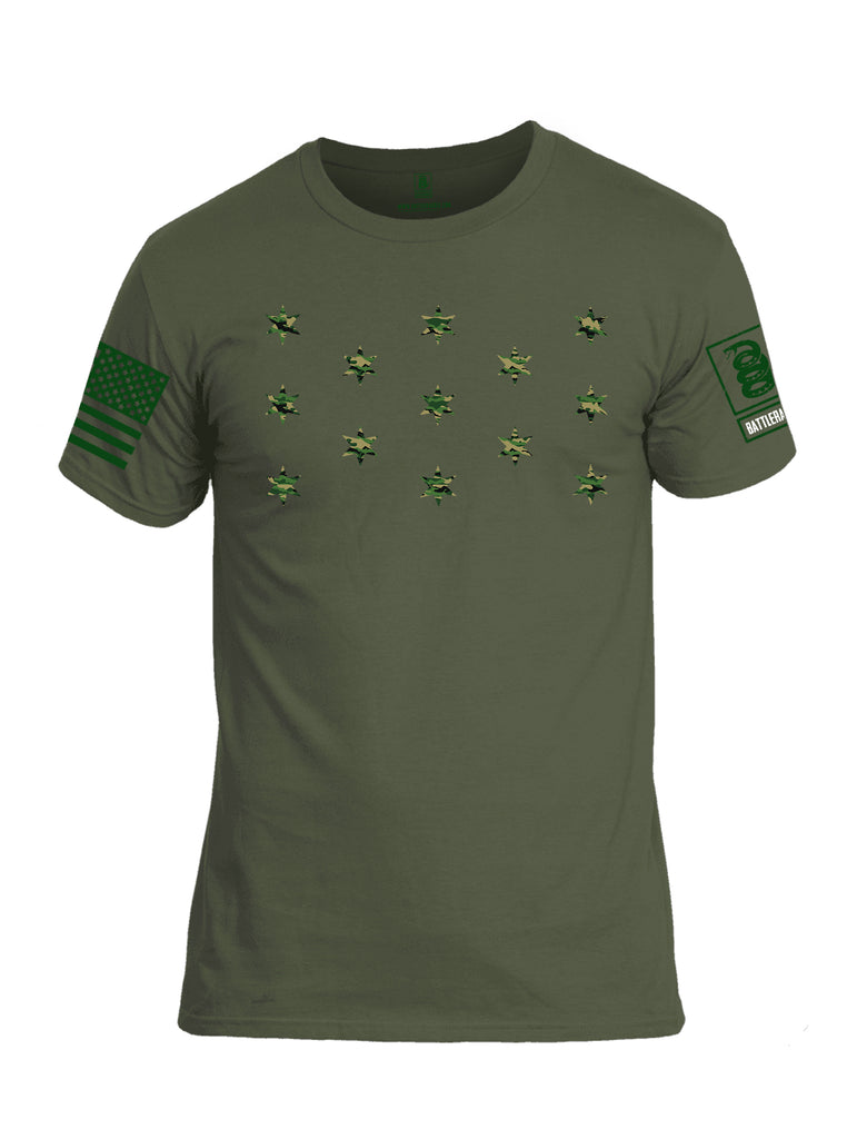 Battleraddle The OG Star Flag Green Sleeve Print Mens Cotton Crew Neck T Shirt