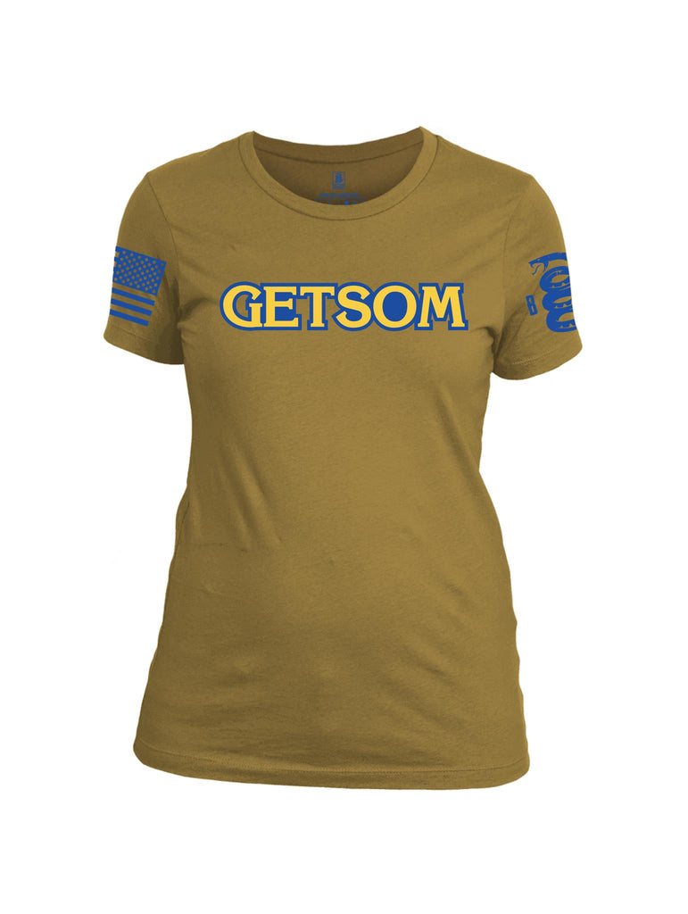 Batteraddle Getsom Blue Sleeve Print Womens Cotton Crew Neck T Shirt - Battleraddle® LLC