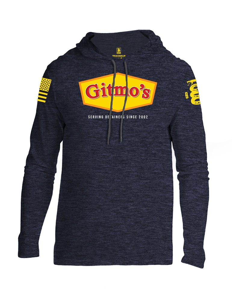 Battleraddle Gitmo's Serving Detainees Since 2002 V2 Yellow Sleeve Print Mens Thin Cotton Lightweight Hoodie