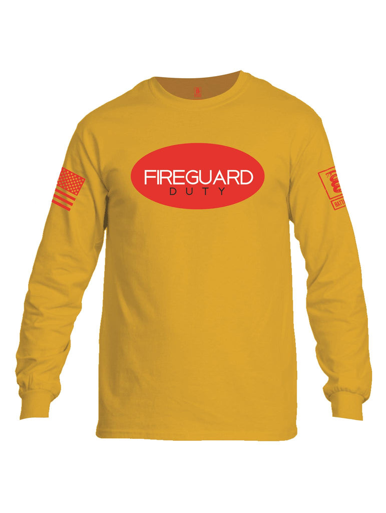 Battleraddle Fireguard Duty Red Sleeve Print Mens Cotton Long Sleeve Crew Neck T Shirt