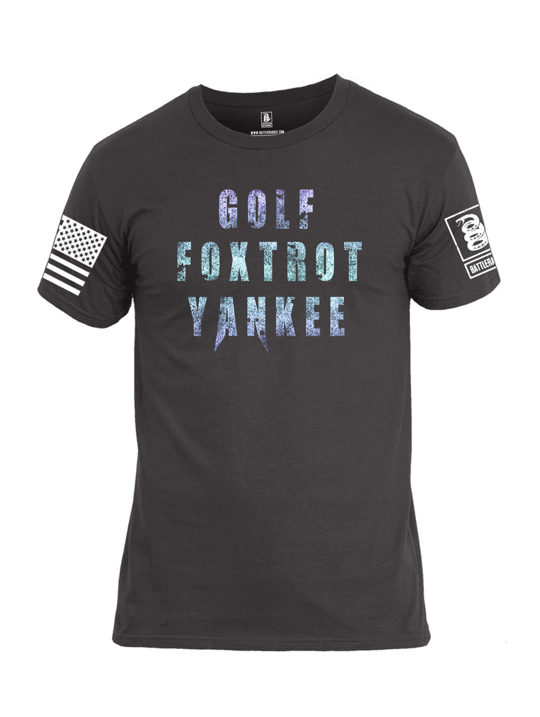 Battleraddle Golf Foxtrot Yankee White Sleeve Print Mens Cotton Crew Neck T Shirt
