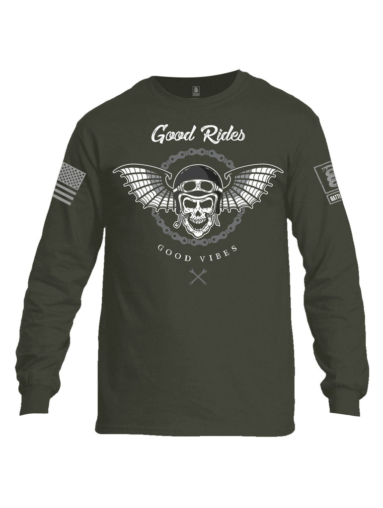 Battleraddle Good Rides Good Vibes Grey Sleeve Print Mens Cotton Long Sleeve Crew Neck T Shirt shirt|custom|veterans|Men-Long Sleeves Crewneck Shirt