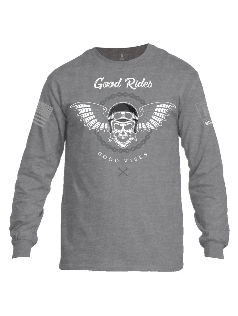 Battleraddle Good Rides Good Vibes Grey Sleeve Print Mens Cotton Long Sleeve Crew Neck T Shirt shirt|custom|veterans|Men-Long Sleeves Crewneck Shirt