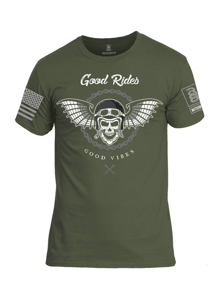 Battleraddle Good Rides Good Vibes Grey Sleeve Print Mens Cotton Crew Neck T Shirt shirt|custom|veterans|Apparel-Mens T Shirt-cotton