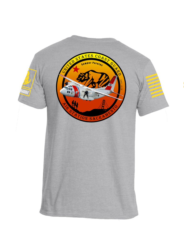 Battleraddle Air Station Sacramento Chiefs Mess United States Coast Guard Yellow Sleeve Print Mens Cotton Crew Neck T Shirt