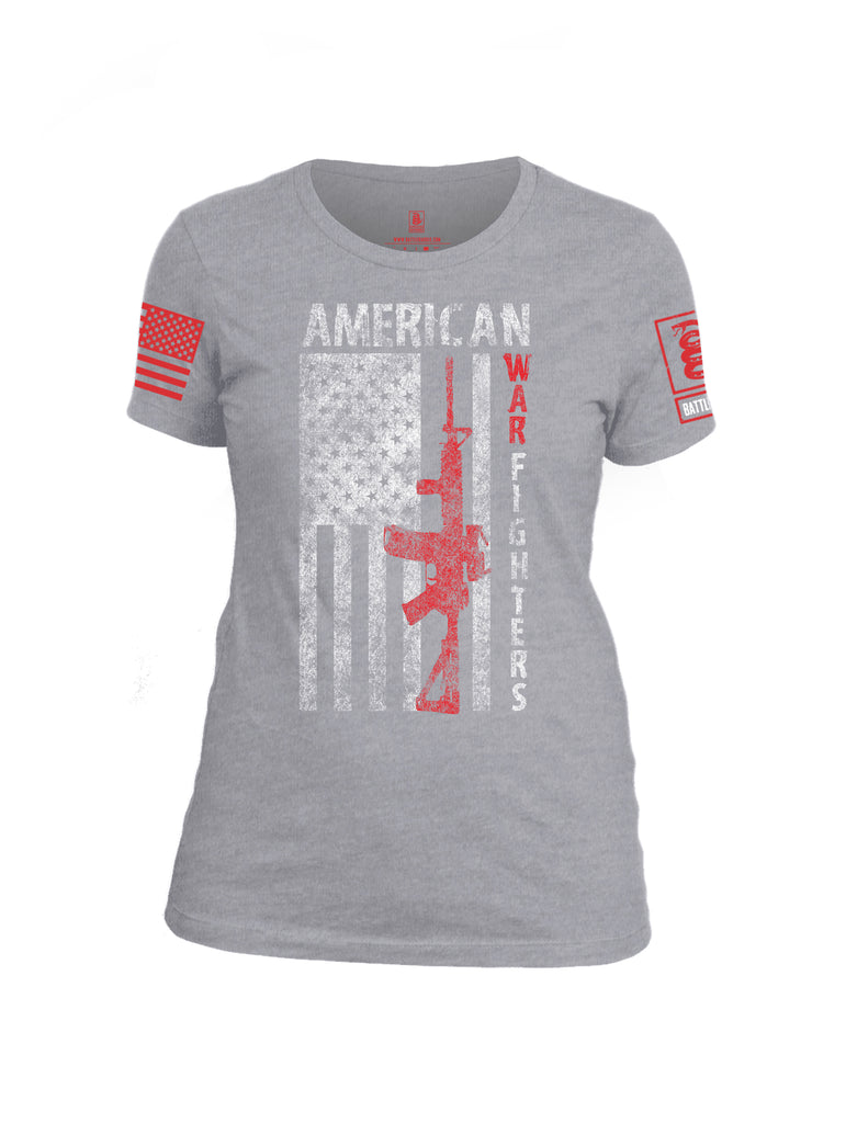 Battleraddle American War Fighters Red Sleeve Print Womens Cotton Crew Neck T Shirt