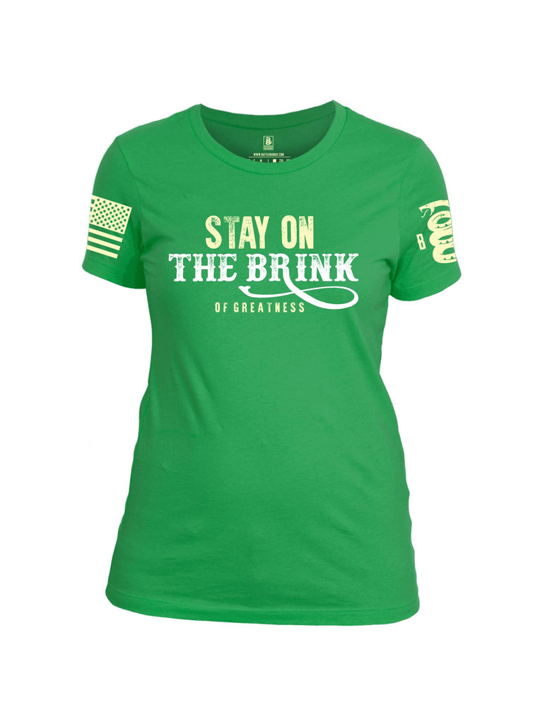 Battleraddle Stay On The Brink Of Greatness Light Yellow Sleeve Print Womens Cotton Crew Neck T Shirt