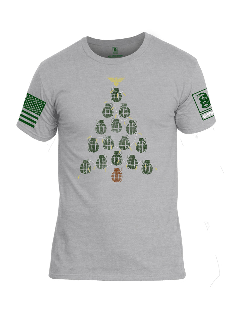 Battleraddle Christmas Greenery Grenade Tree Bomb Green Sleeve Print Mens Cotton Crew Neck T Shirt