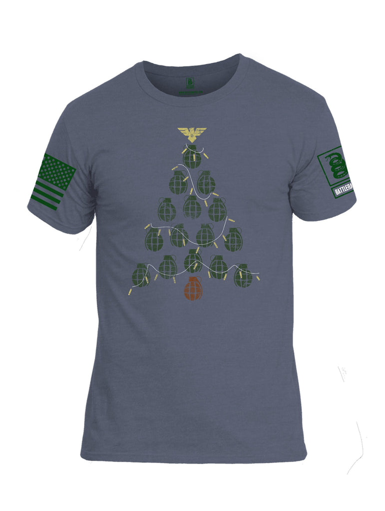 Battleraddle Christmas Greenery Grenade Tree Bomb Green Sleeve Print Mens Cotton Crew Neck T Shirt