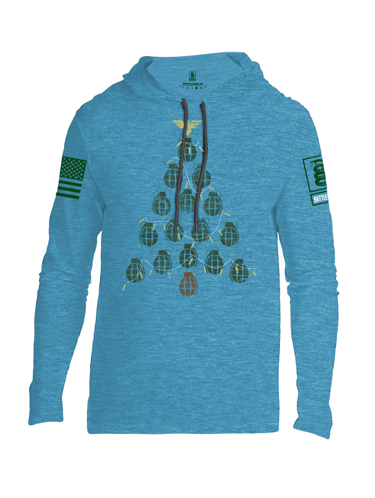Battleraddle Christmas Greenery Grenade Tree Bomb Green Sleeve Print Mens Thin Cotton Lightweight Hoodie