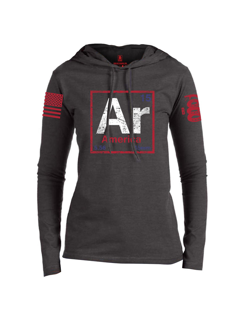 Battleraddle Periodic Table Of Elements Ar 15 5.56 45mm America Red Sleeve Print Womens Cotton Thin Lightweight Hoodie