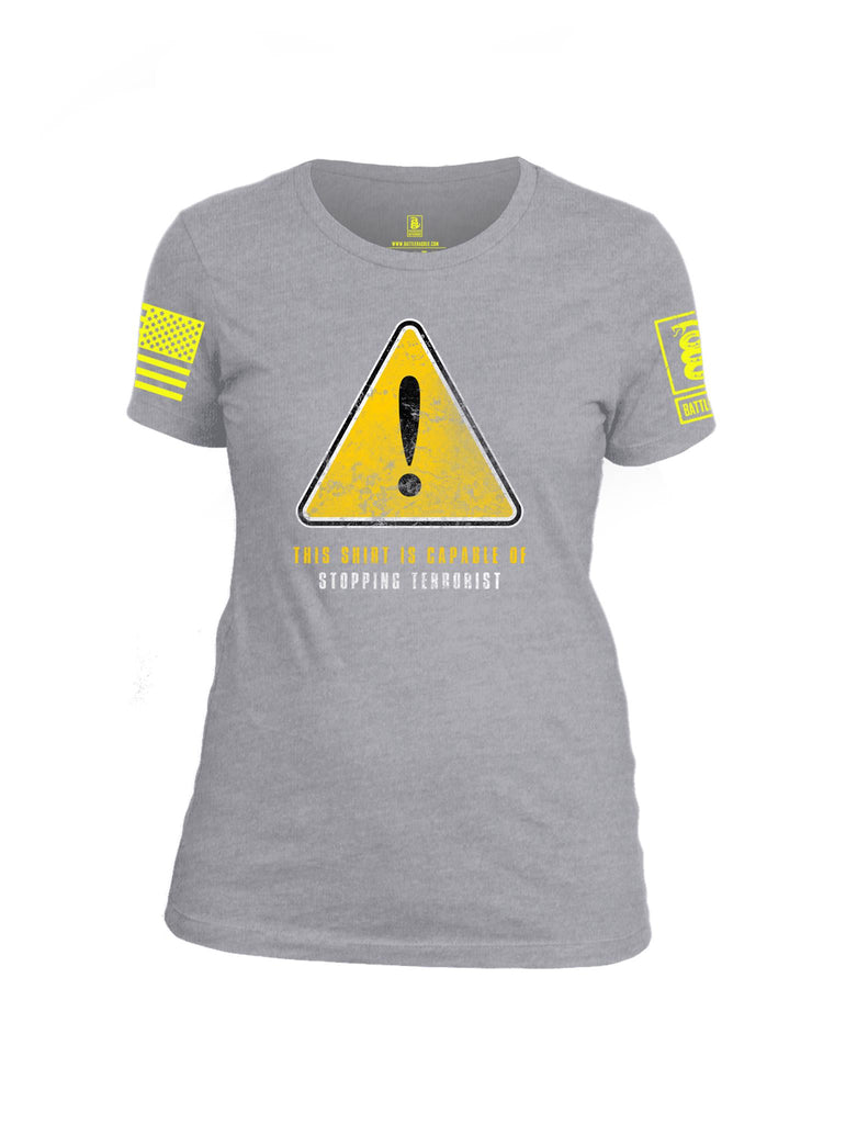 Battleraddle This Shirt Is Capable Of Stopping A Terrorist Yellow Sleeve Print Womens Crew Neck T Shirt