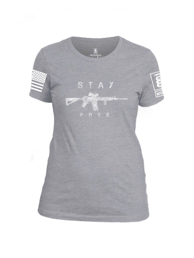 Battleraddle Stay Free White Sleeve Print Womens Cotton Crew Neck T Shirt