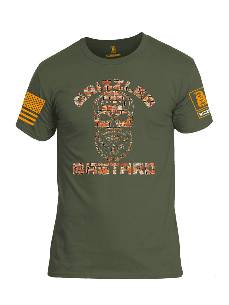 Battleraddle Grizzled Old Bastard Orange Sleeve Print Mens Cotton Crew Neck T Shirt