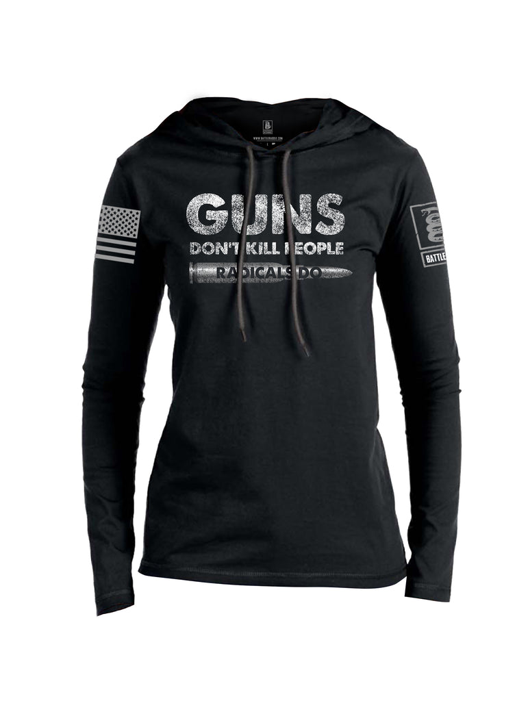 Battleraddle Guns Dont Kill People Radicals Do Red Sleeve Print Womens Thin Cotton Lightweight Hoodie
