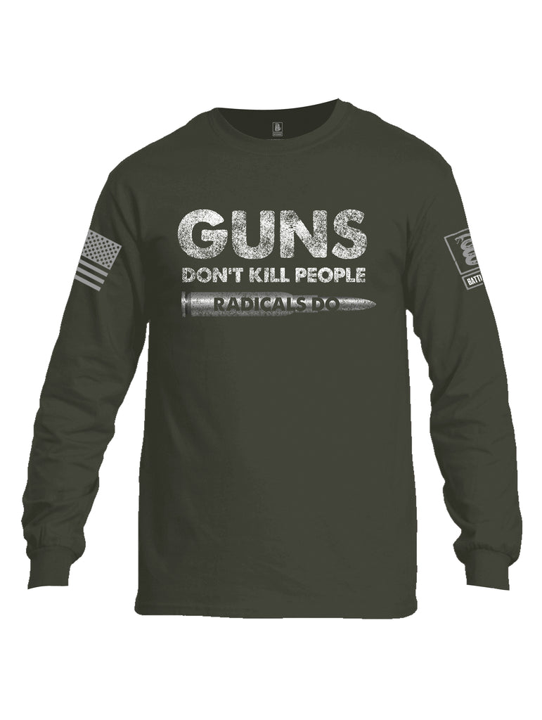 Battleraddle Guns Dont Kill People Radicals Do Grey Sleeve Print Mens Cotton Long Sleeve Crew Neck T Shirt