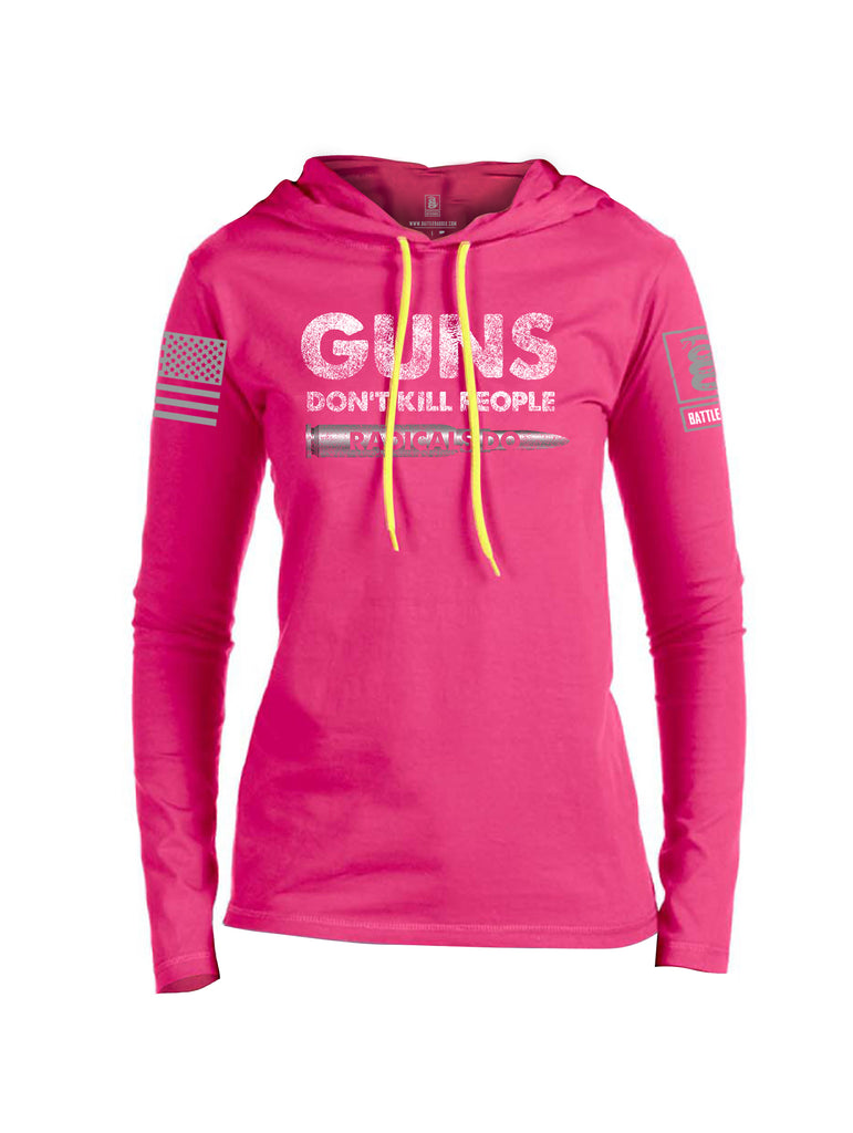 Battleraddle Guns Dont Kill People Radicals Do Red Sleeve Print Womens Thin Cotton Lightweight Hoodie