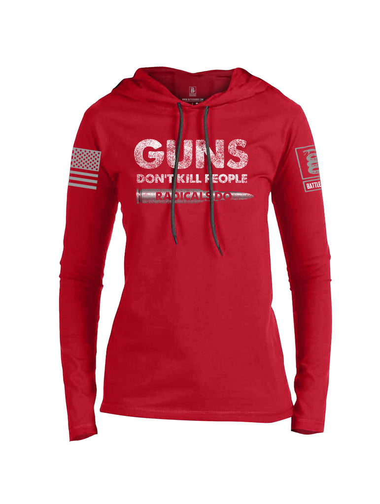 Battleraddle Guns Dont Kill People Radicals Do Red Sleeve Print Womens Thin Cotton Lightweight Hoodie