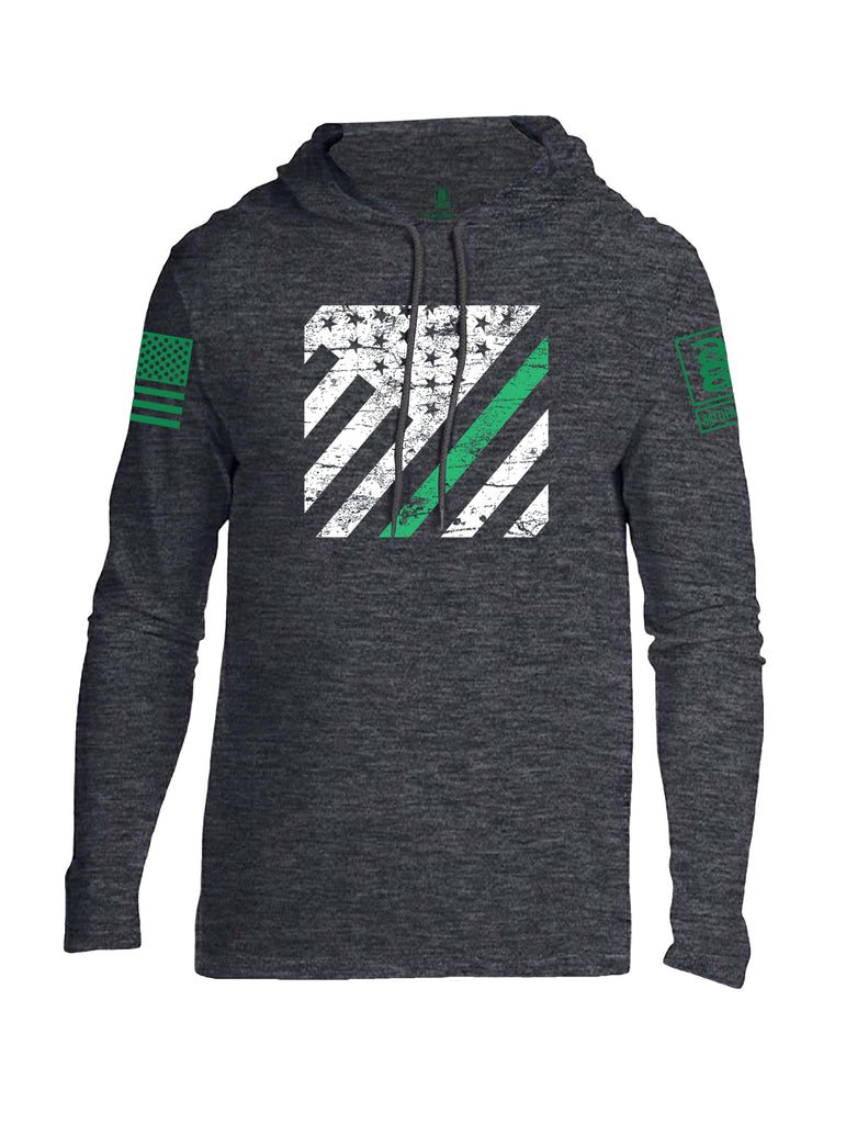 Battleraddle Vertical USA Flag Green Line Green Sleeve Print Mens Thin Cotton Lightweight Hoodie