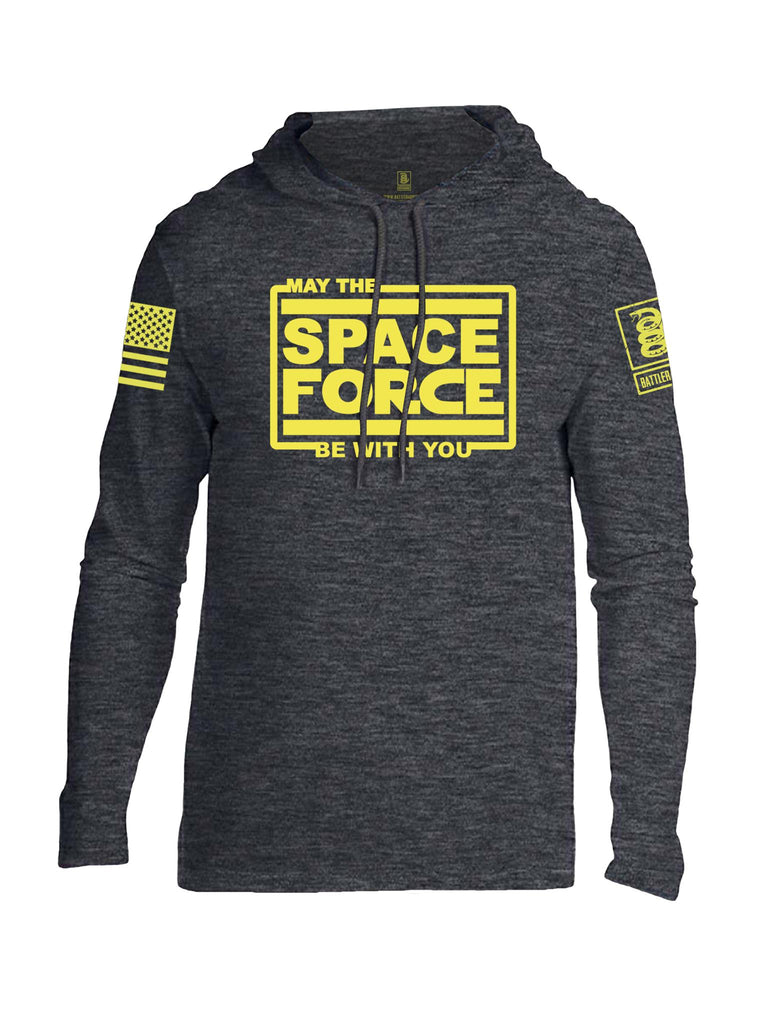 Battleraddle May The Space Force Be With You Yellow Sleeve Print Mens Thin Cotton Lightweight Hoodie