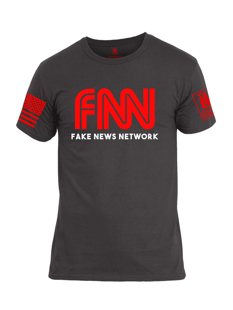 Battleraddle FNN Fake News Network Red Sleeve Print Mens Cotton Crew Neck T Shirt