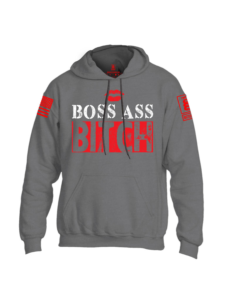 Battleraddle Boss Ass Bitch Red Sleeve Print Mens Cotton Pullover Hoodie With Pockets - Battleraddle® LLC