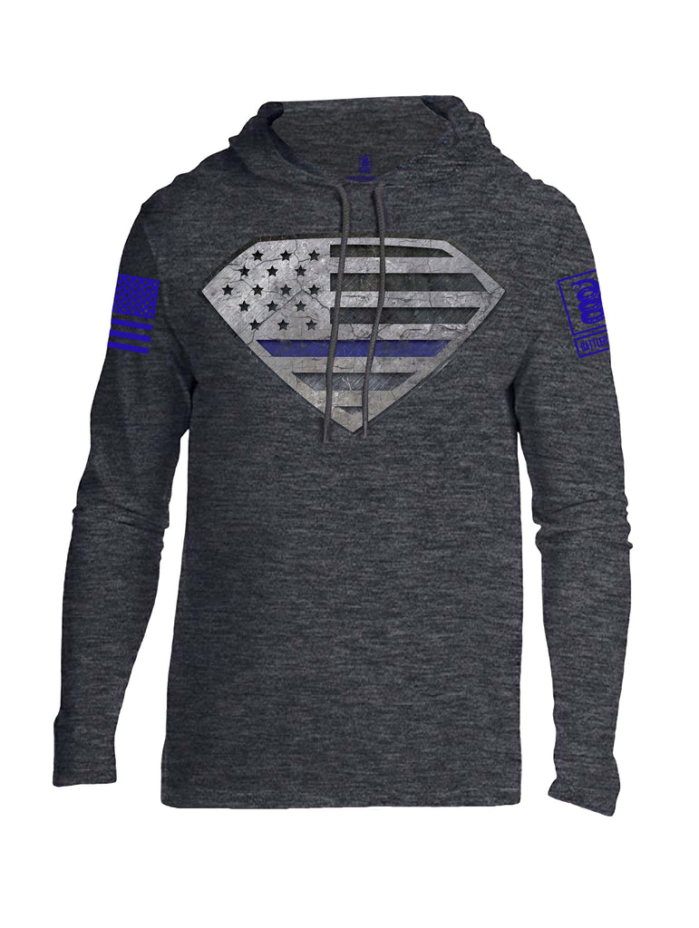 Battleraddle Super USA Flag Blue Line vs Bat Police Hero Blue Line USA Flag Blue Sleeve Print Mens Thin Cotton Lightweight Hoodie