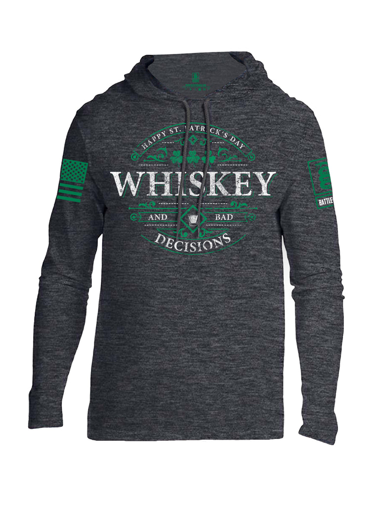 Battleraddle Happy ST. Patrick's Day Whiskey And Bad Decisions Green Sleeve Print Mens Thin Cotton Lightweight Hoodie