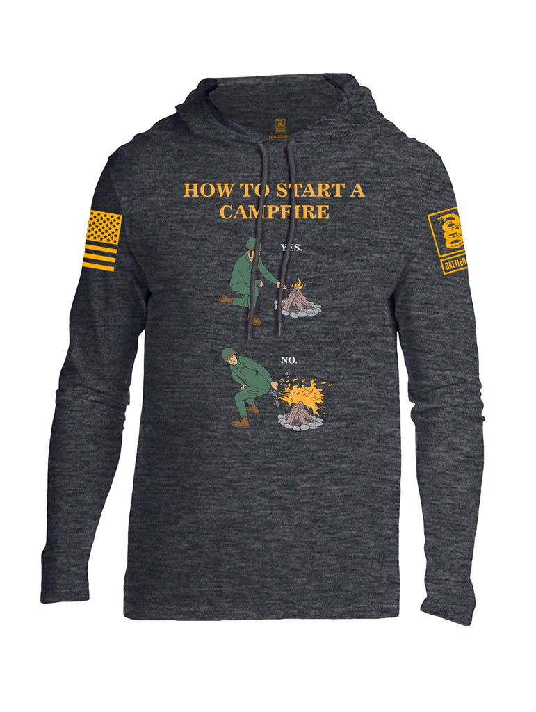 Battleraddle How To Start A Camp Fire Yes No Orange Sleeve Print Mens Thin Cotton Lightweight Hoodie