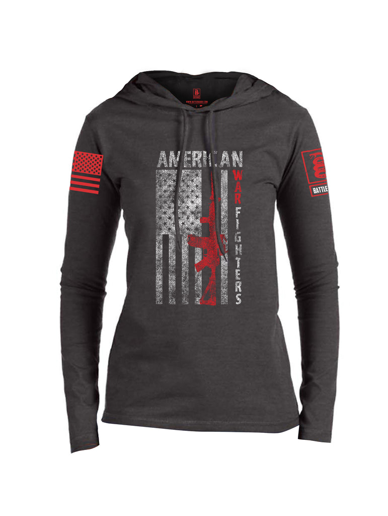 Battleraddle American War Fighters Red Sleeve Print Womens Thin Cotton Lightweight Hoodie